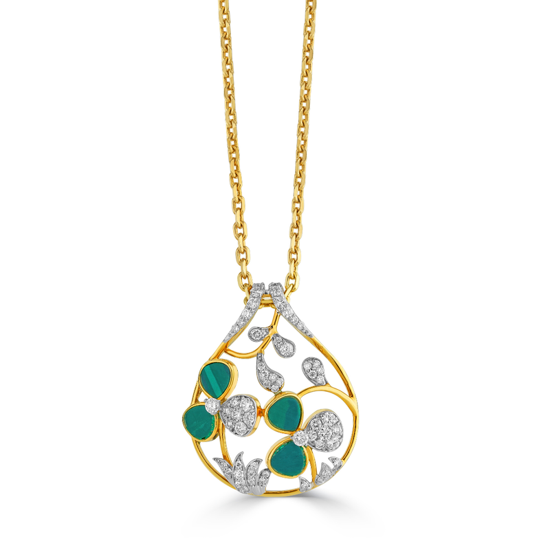 The Aranya Malachite & Diamond Floral Pendant