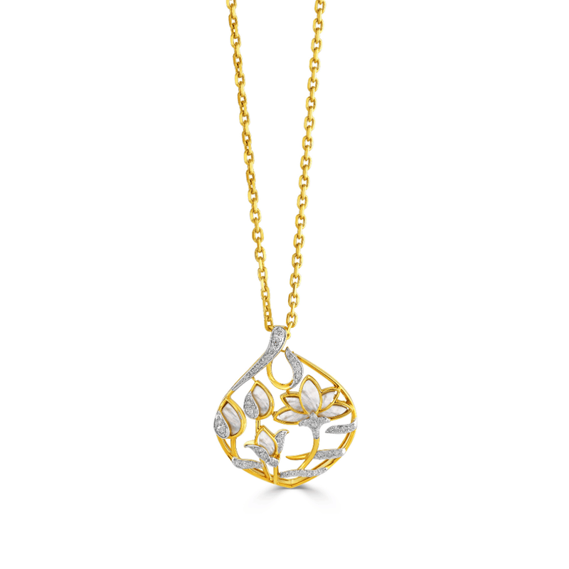 The Aranya Diamond and Mother of Pearl Lotus Pendant